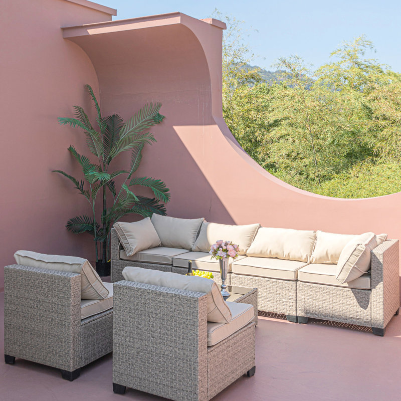 8 Patio pour l'extérieur - conversation toutes saisons avec coussins d'eau et canapé modulaire de conception différente épaisse en beige kaki