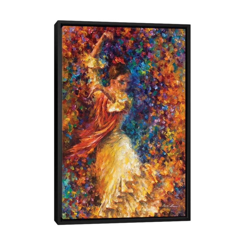 Flamenco et feu par Leonid Afremov - estampe numérique sur toile tendue Gallerry, H 26 po x l 18 po x P 1,5 po, Pas de tapis