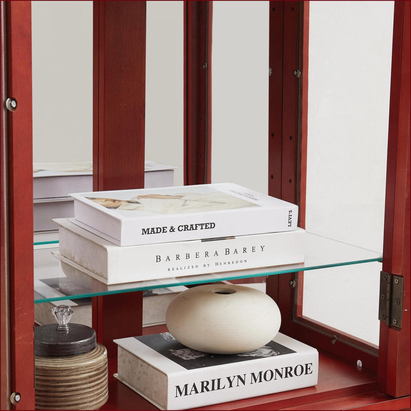 Curio Display Cabinet with Lights, Adjustable Shelves, Modern Wood Frame | Cherry | MDF+Glass