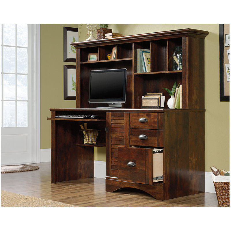 Bureau d'ordinateur avec huche, Brun, H 57,36 po x l 62,21 po x P 23,5 po