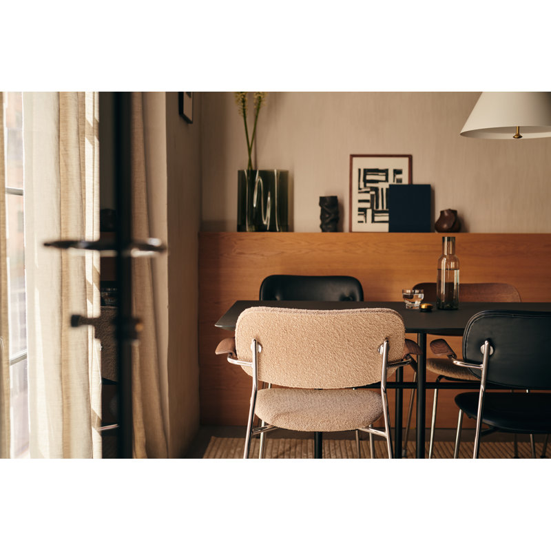 Co Upholstered Arm Chair, Dark Stained Oak, Bouclé 02 Acrylic, Chrome
