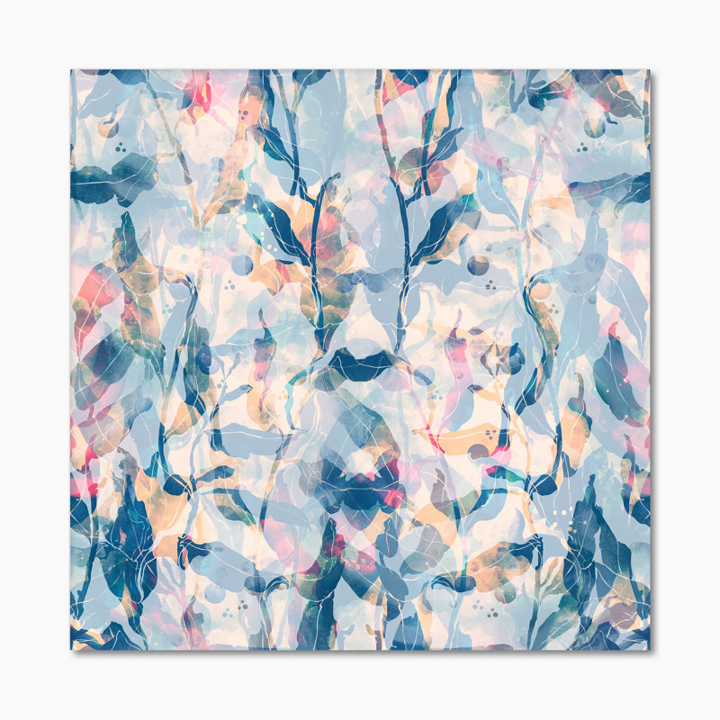Rose et nuances de bleu - Peinture sur toile, H 36 po x l 36 po, Toile tendue
