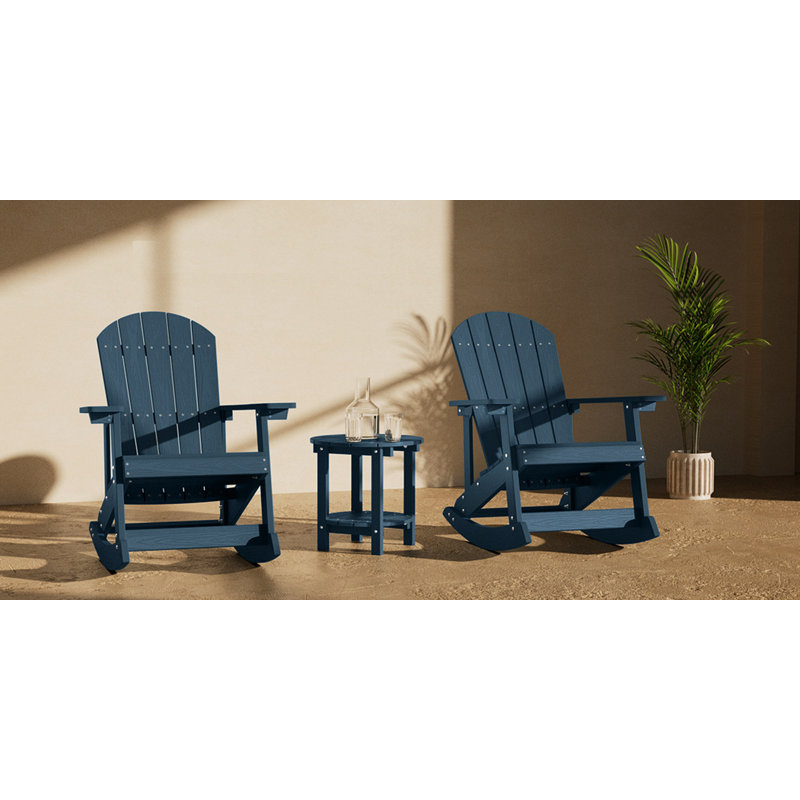Dereck Resin Rocking Adirondack Chair with Table, Teak