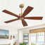 Ventilateur de plafond intérieur standard à moteur à courant continu, 5 pales en bois massif, avec télécommande et tige de suspension.-920432014-920432016-920432023