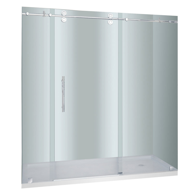 Porte de douche coulissante simple sans cadre 72 po x 77,5 po Langham, Chrome, Vers la droite