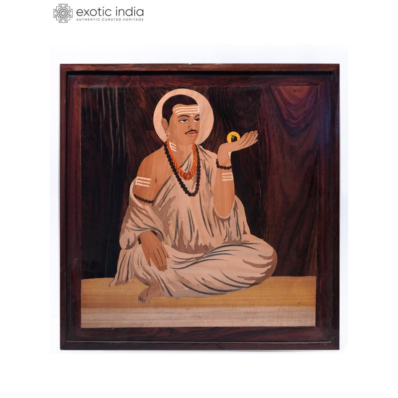 19" Saint of Shiva Wall Panel – Handcrafted Mysore Rosewood Inlay Art, Spiritual Indian Décor, Natural Finish