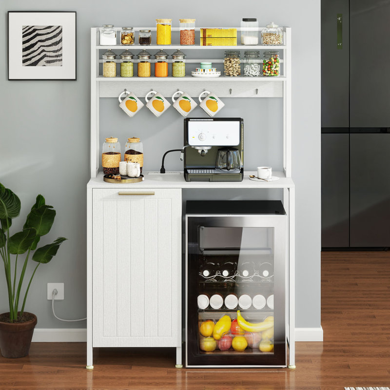 Étagère de boulanger en métal 39,4 po avec micro-ondes et poubelle de 10 gallons, Blanc