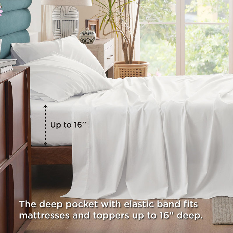 Bedsure 100% Cotton Bed Sheets with Deep Pocket Up to 16", White, Full Sheet Set with 2 Pillowcases