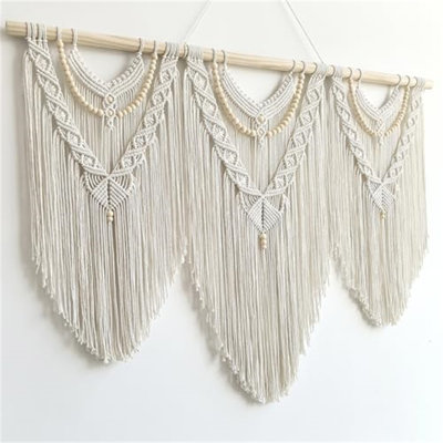 Boho Macrame Wall Art – Large Beige Tapestry for Living Room & Bedroom(Beige-H)