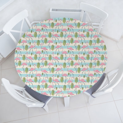 East Urban Home Hawaiian Fitted Round TableclPale Blue and Multicolor 82636