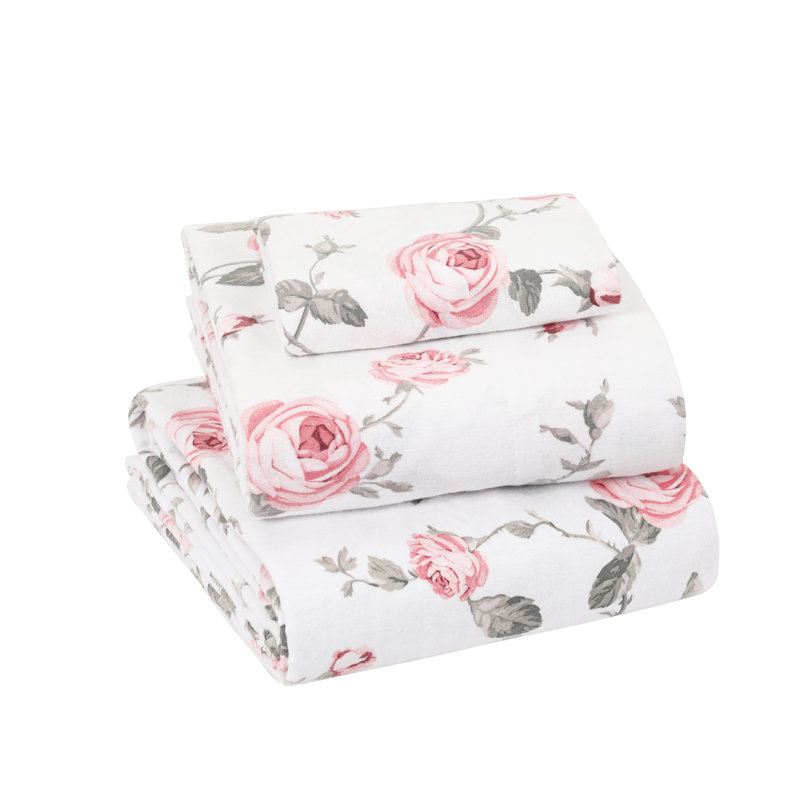 Colyt 100% Cotton Flannel Sheet Set, Twin Sheet Case Pack+Fitted Sheet + 2 Pillowcase, Blush Floral