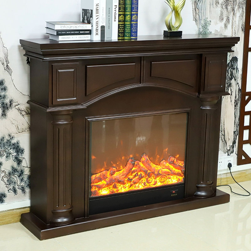 Foyer électrique noir en bois massif et manufacturé, Noir, H 47,24 po x l 59,06 po x P 12,6 po