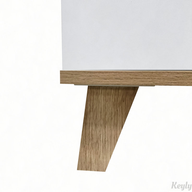 Commode haute blanche à 8 tiroirs avec pattes en bois naturel