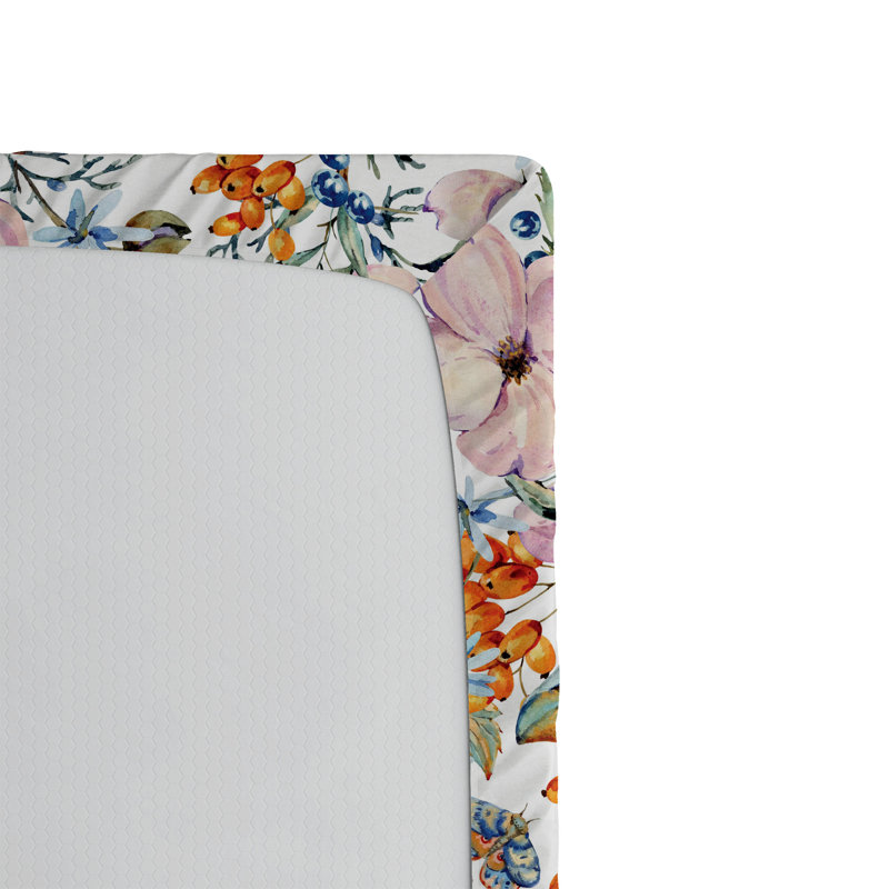 Drap-housse à motif floral Ambesonne, Rose, orange, bleu, ardoise / floral, Drap-housse de taille double