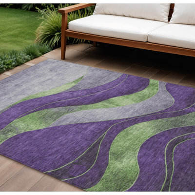 Tapis intérieur/extérieur lavable, violet abstrait et vert, 2,74 m x 3,66 m