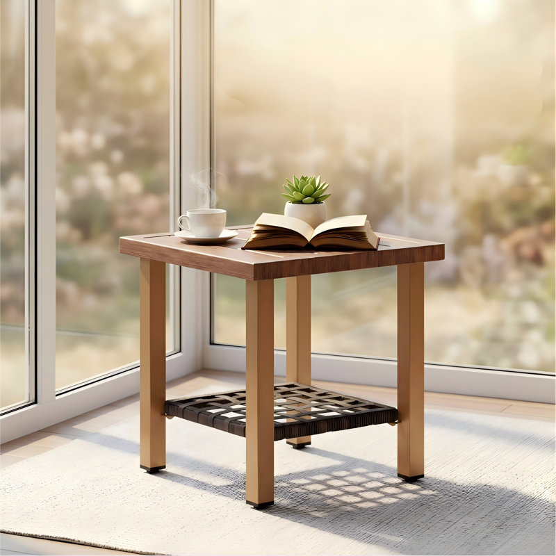 Melvarn Outdoor Patio Steel 16.9" Square Side Table End Table With Wood-look Grain Top
