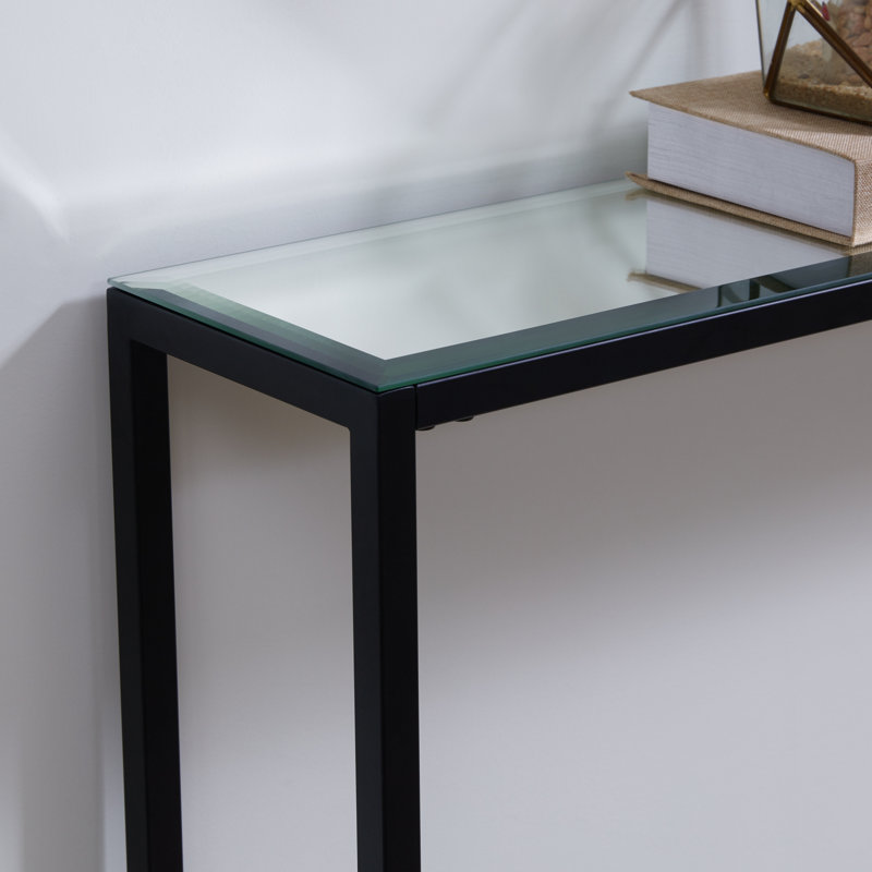 Console étroite Darrin avec plateau en miroir - gris bronze industriel, H 30 po x l 56 po x P 8 po