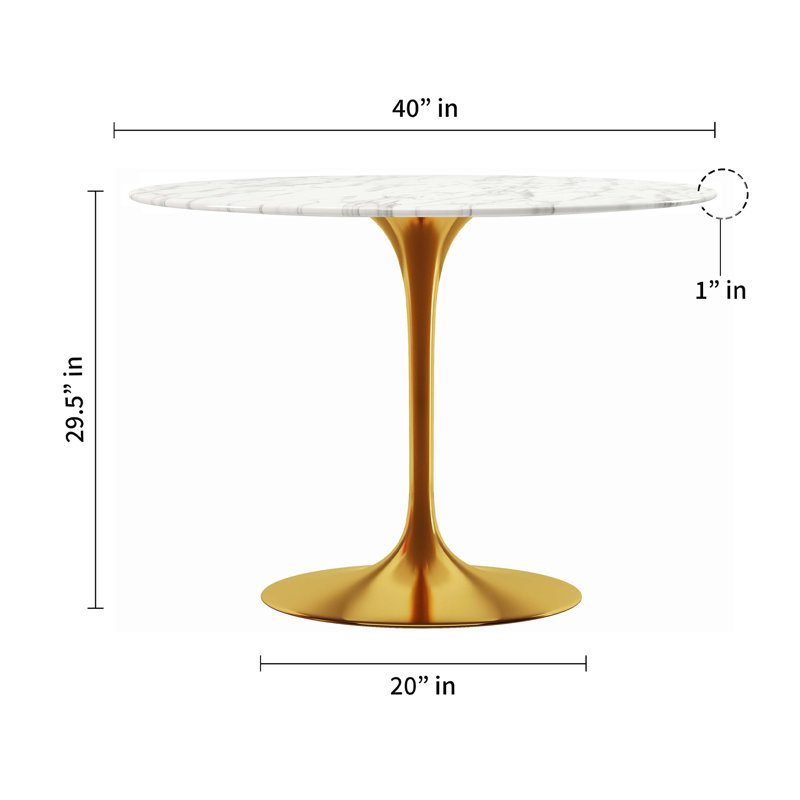 Tazio Round Marble Dining Table, 29.5" W x 40" L, Gold