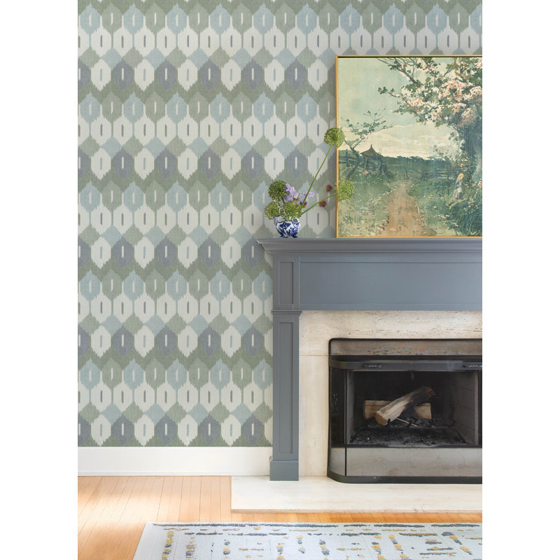 Abilene Apricot Ikat Wallpaper, Green