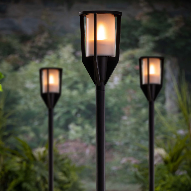 38-Inch Black Solar LED Pathway Torch Lantern Multipack