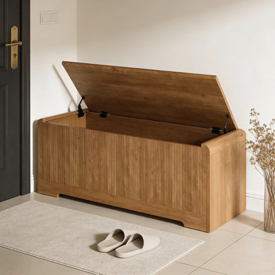 Modern Storage Bench With Lift Top - Large Entryway Storage Chest For Living Room, Bedroom, Or Hallway, Featuring Soft-Close Safety Hinges And Rounded Corners
