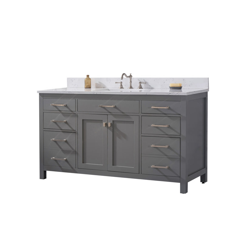 Ensemble de meuble-lavabo simple 60 po Ajhane, Gris / Nickel brossé