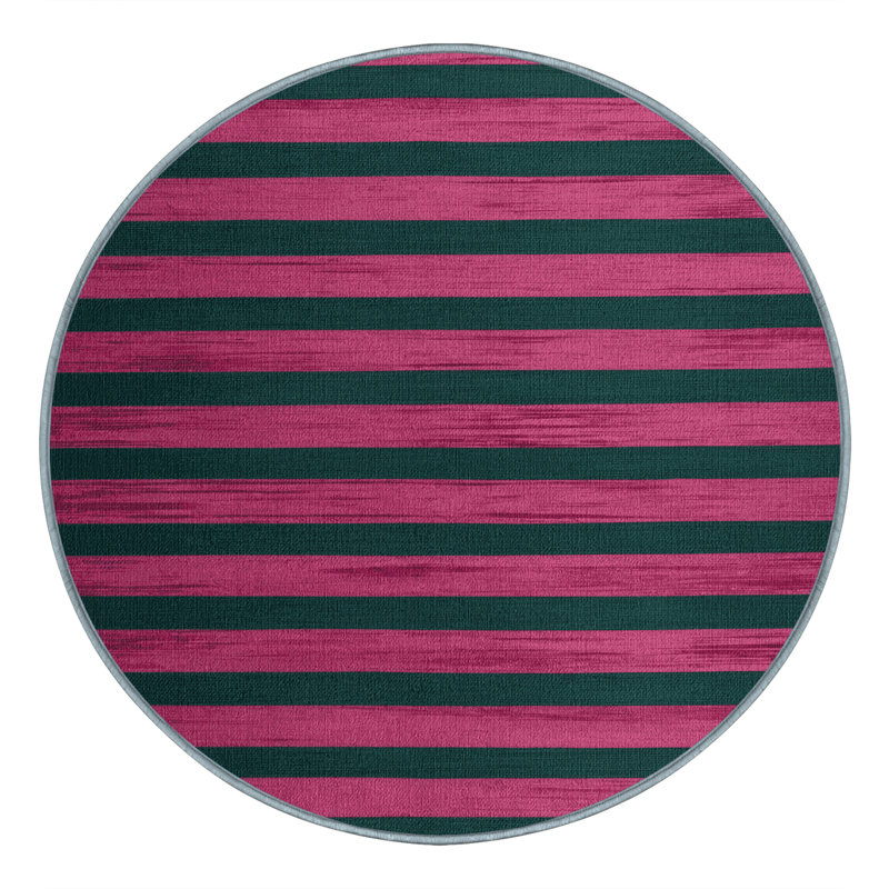 Machine Washable Horizontal Stripes Blue Area Rug, Round 6'