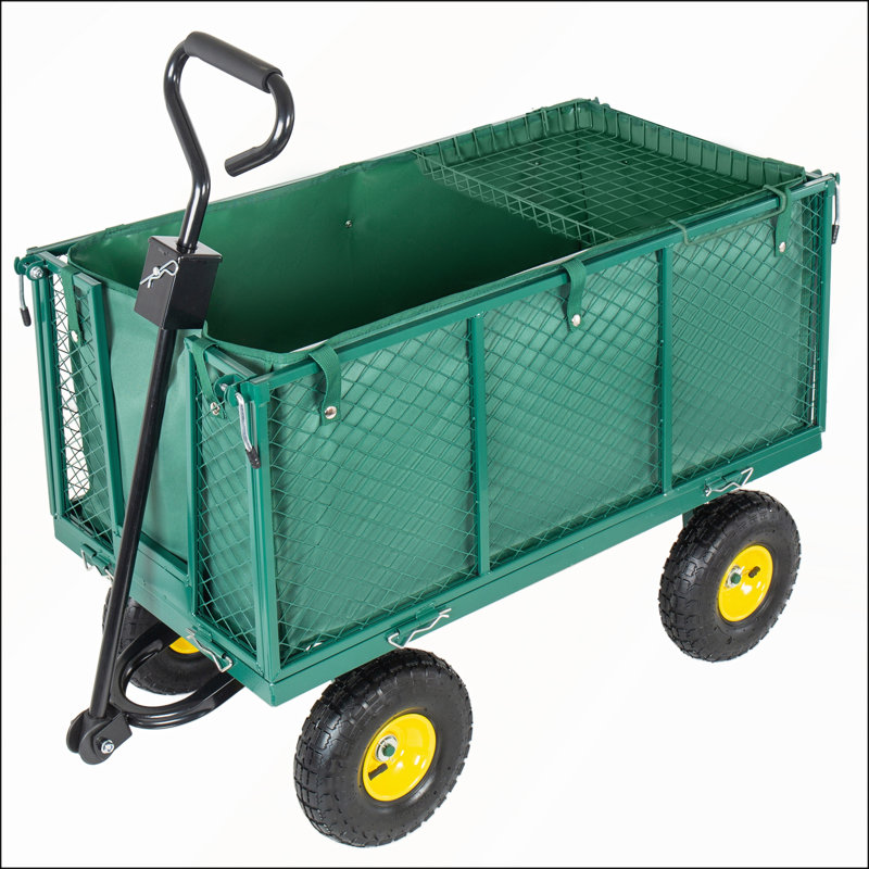 Chariot de jardin surdimensionné en acier 3 en 1 avec doublure amovible et panneaux latéraux pour une utilisation polyvalente