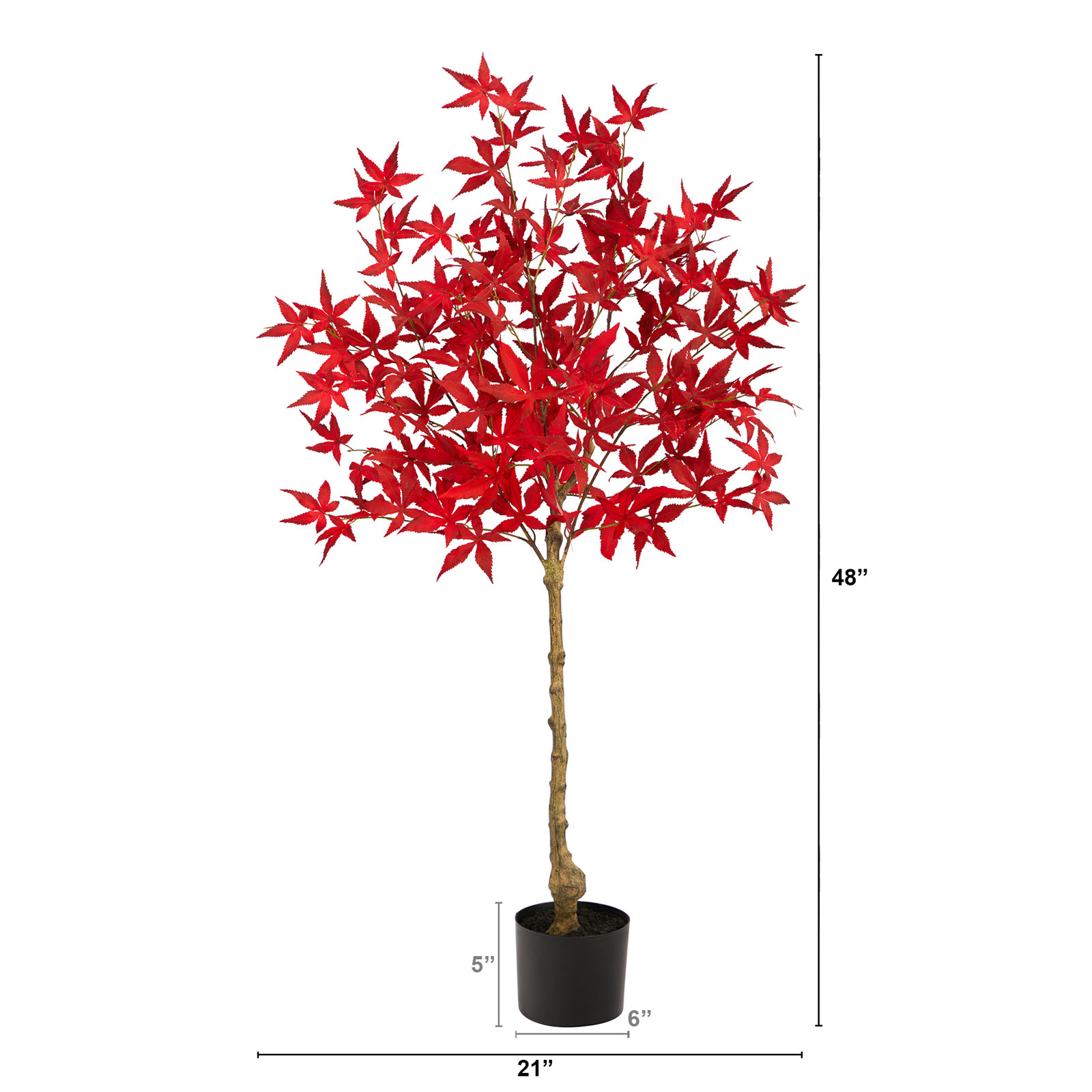Faux Maple Tree in Freestanding, 48" H x 21" W x 16" D, Orange