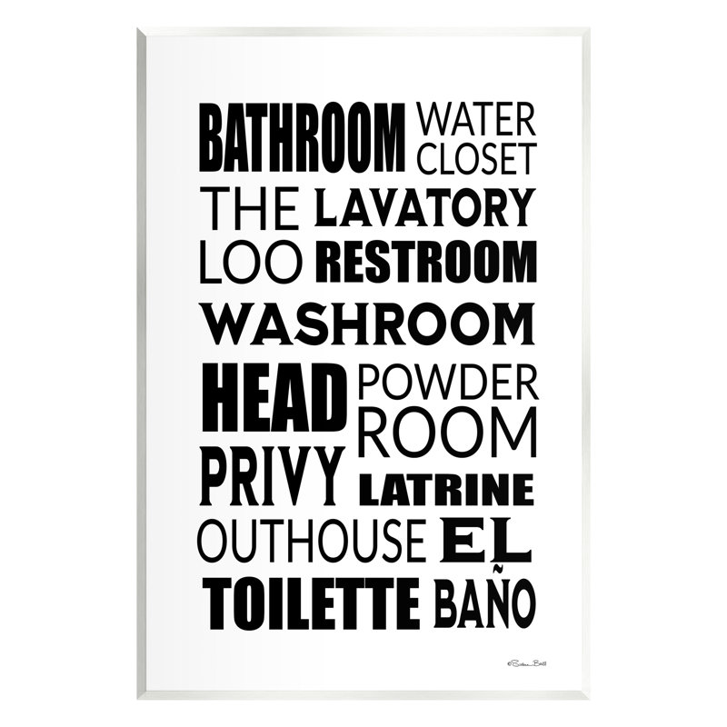 «Bathroom Bathroom Washroom Loo Expressions» par Susan Ball - impression, H 19 po x l 13 po x P 0,5 po, Bois