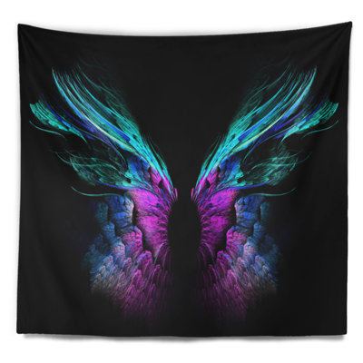 Tapisserie à ailes avec papillons en polyester bleues avec accessoires suspendus inclus