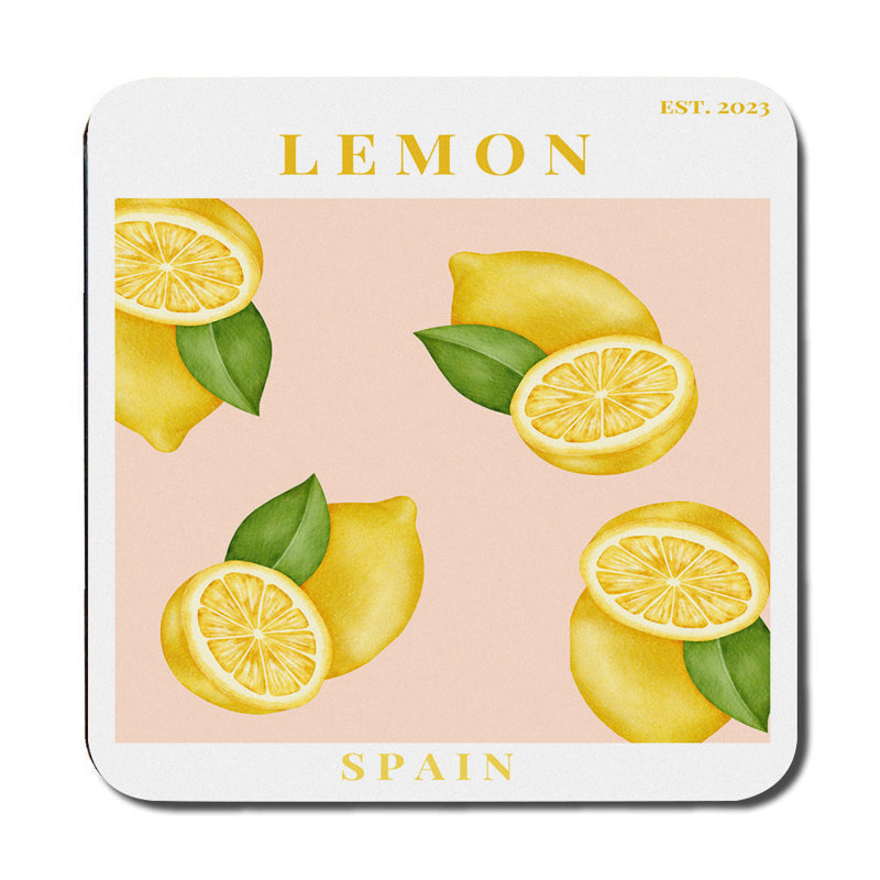 Lemon Spain Collection Exclusive Placemat Coaster Set With Wood Bottom And Print Artwork