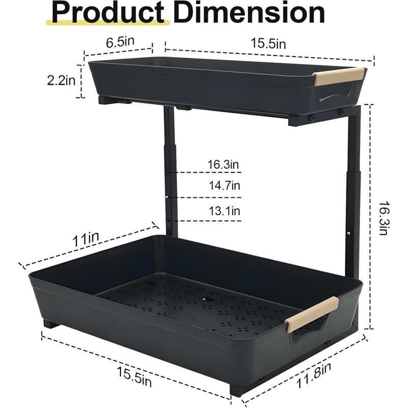 Black Stainless Steel 2-Tier Adjustable Under Sink Organizer