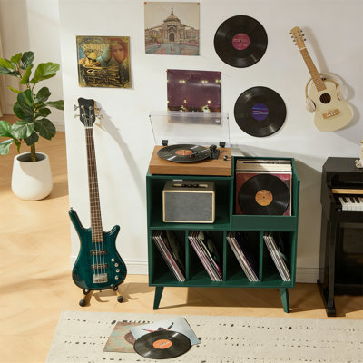 Large Record Player Stand With Storage, Holds 300 Vinyl Albums, Display Area For Living Room by 17 Stories
