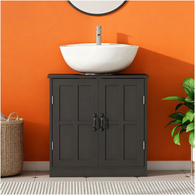 Meuble-lavabo de salle de bain, meuble-lavabo piédestal avec tablette réglable, noir