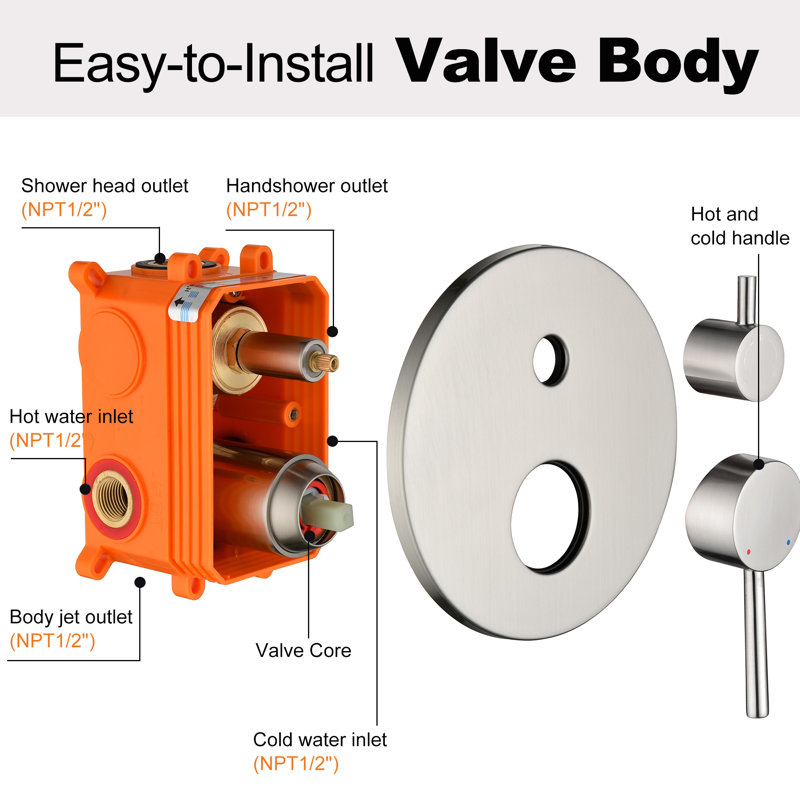 12 Inch Slide Bar Shower System,round Shower Sets Complete Rain Shower Head And 3-spray Handheld Combo,wall Mounted