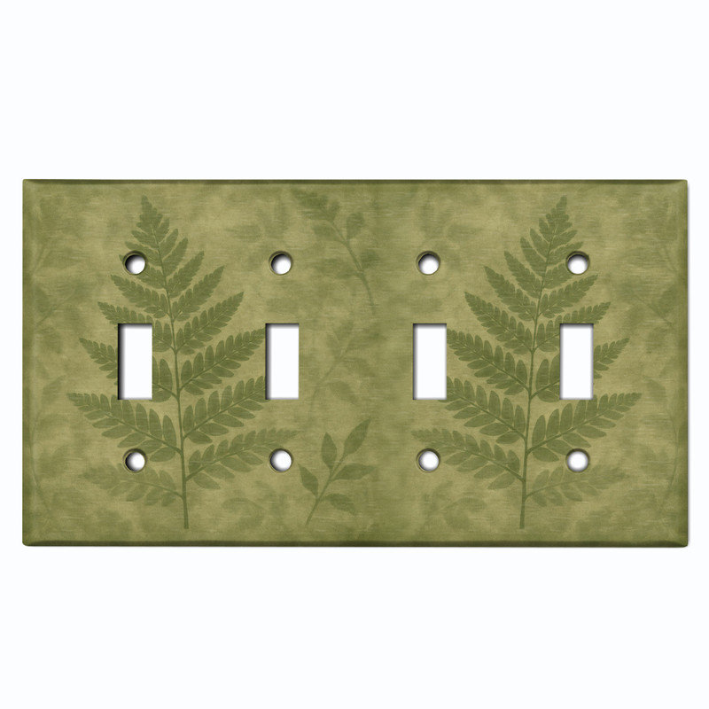 Couvercle de plaque d'interrupteur en métal; Bascule standard à 4 bandes US - Motif de feuilles, # 4 Quad bascule
