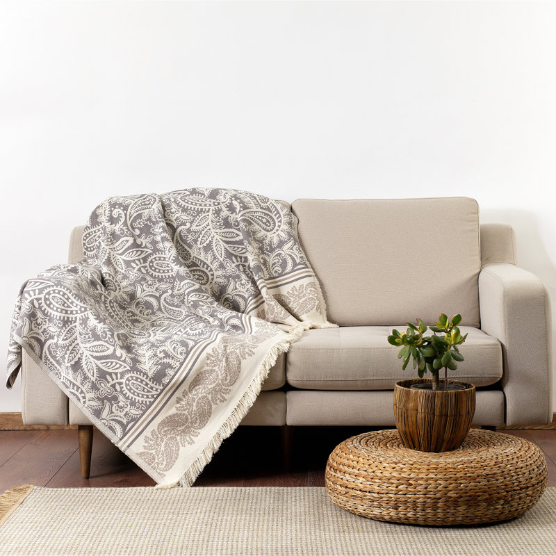Valetta Jacquard Throw Blanket, Beige/Smoke