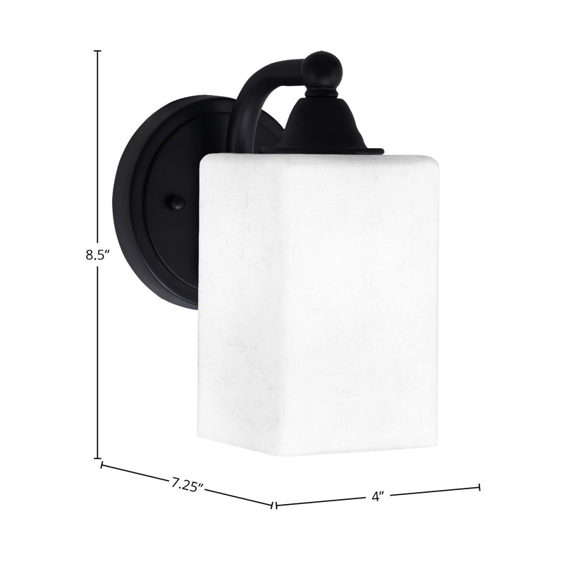 Applique murale Paramount avec fini noir mat et verre carré blanc en mousseline de 4 po
