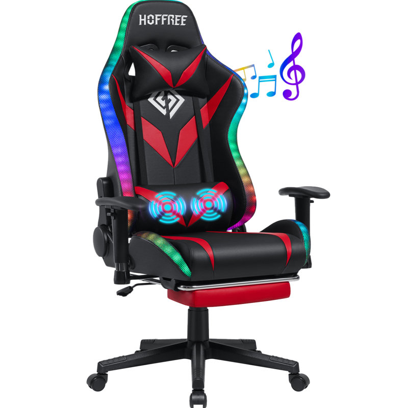 Hoffree Rocking Gaming Chair with Speakers Ergonomic Gamer Chair with Massage for Office and Gaming, Red/Black