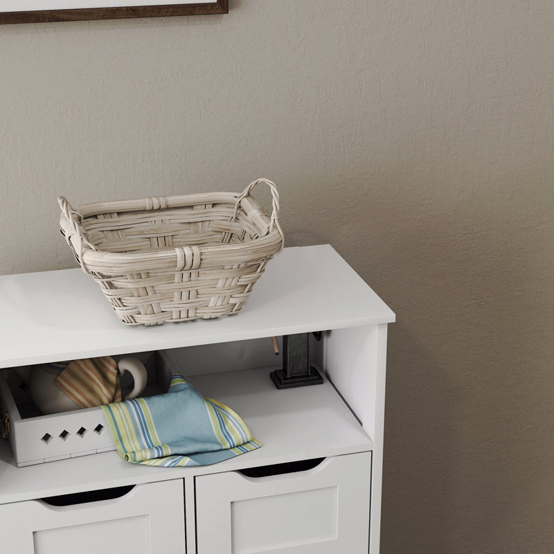 Armoire de rangement polyvalente - portes doubles + 2 tiroirs + tablettes ouvertes (tablettes intérieures réglables)