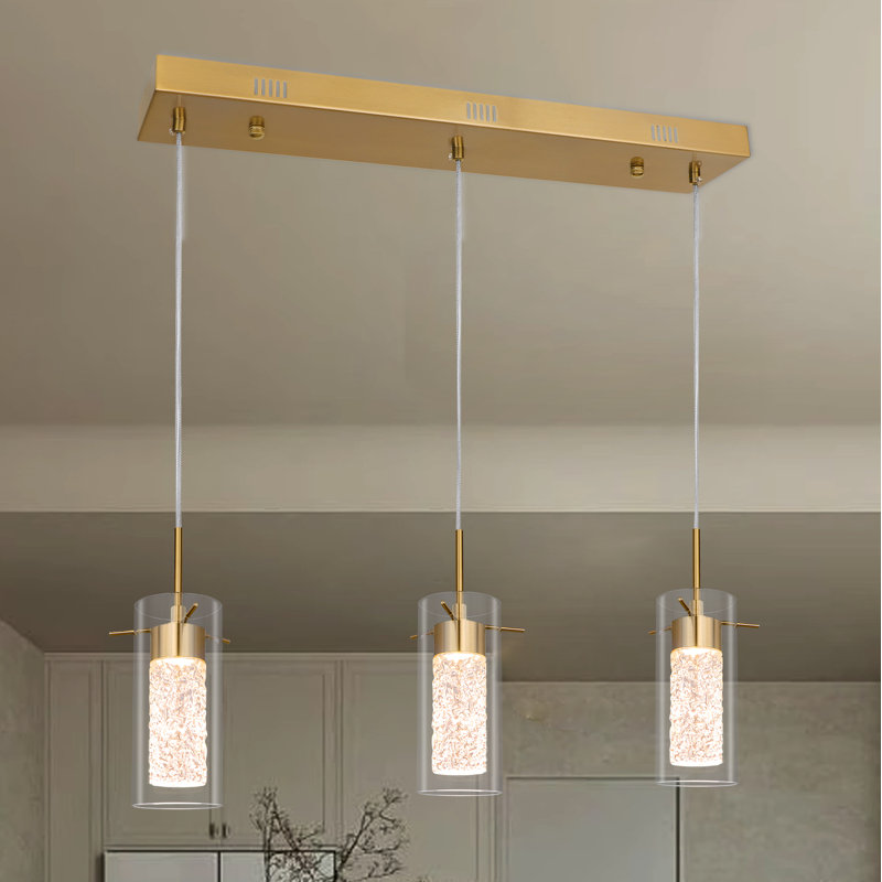 Luminaires suspendus 3 lumières DEL avec abat-jour en cristal Cherrington, Doré