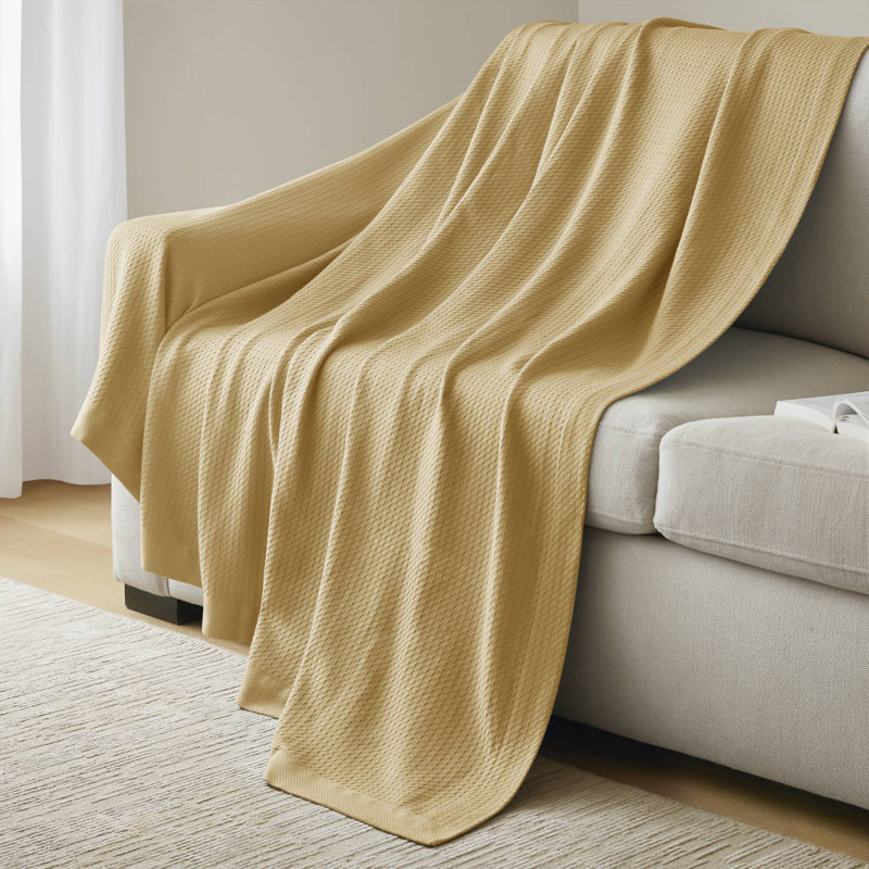Couverture 100% coton égyptien certifié, Lit simple, Moutarde