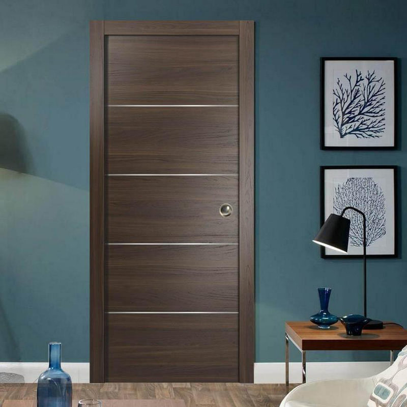 Planum Flush Wood Sliding Closet Door, 36" x 84", Chocolate Ash