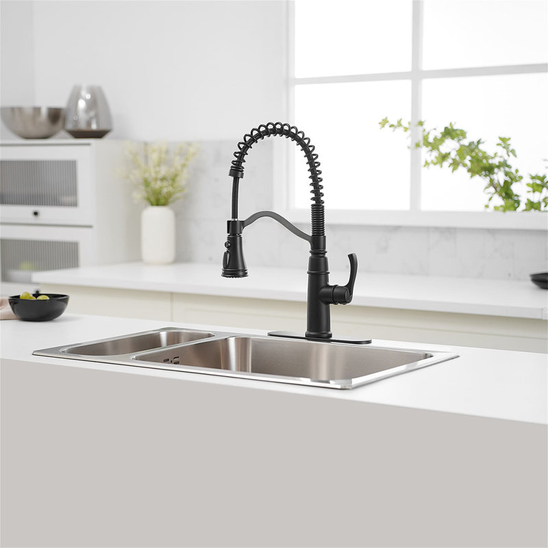 Robinet de cuisine à un trou avec douchette extractible et robinets d'évier de cuisine à poignée simple, Noir mat