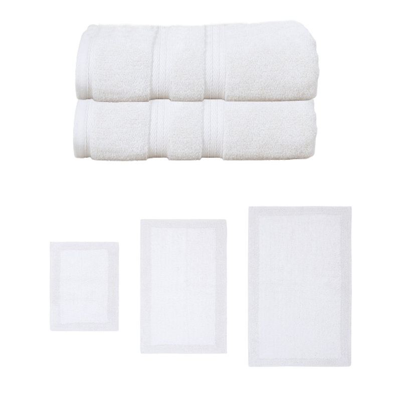 Ensemble de serviettes de bain 100% coton doux 2 pièces Buariki et ensemble de tapis de bain 3 pièces (ensemble de 5) réversible