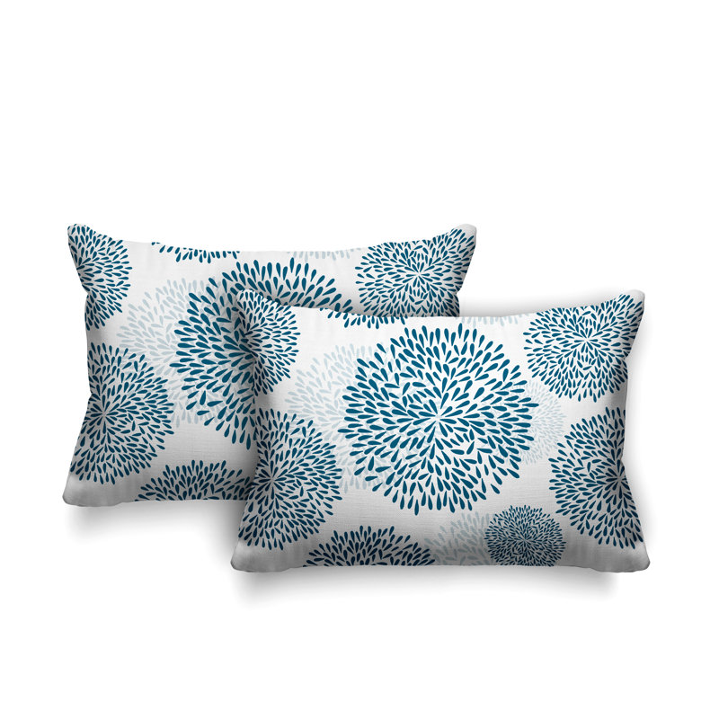 Confetti Flower Burst Indoor/Outdoor Lumbar Pillow, Turquoise