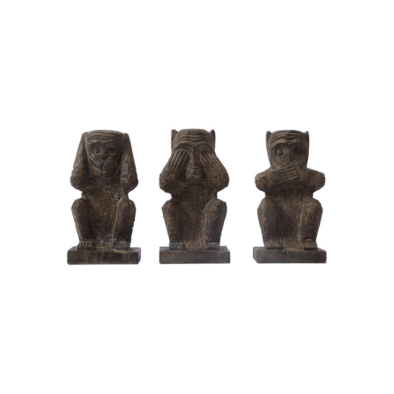 Lily's Living 8.2" H Brown Bluestone Wise Monkeys Statue (Set Of 3), Home Décor Collectible, 8.20" H x 4.30" W x 2.70" D
