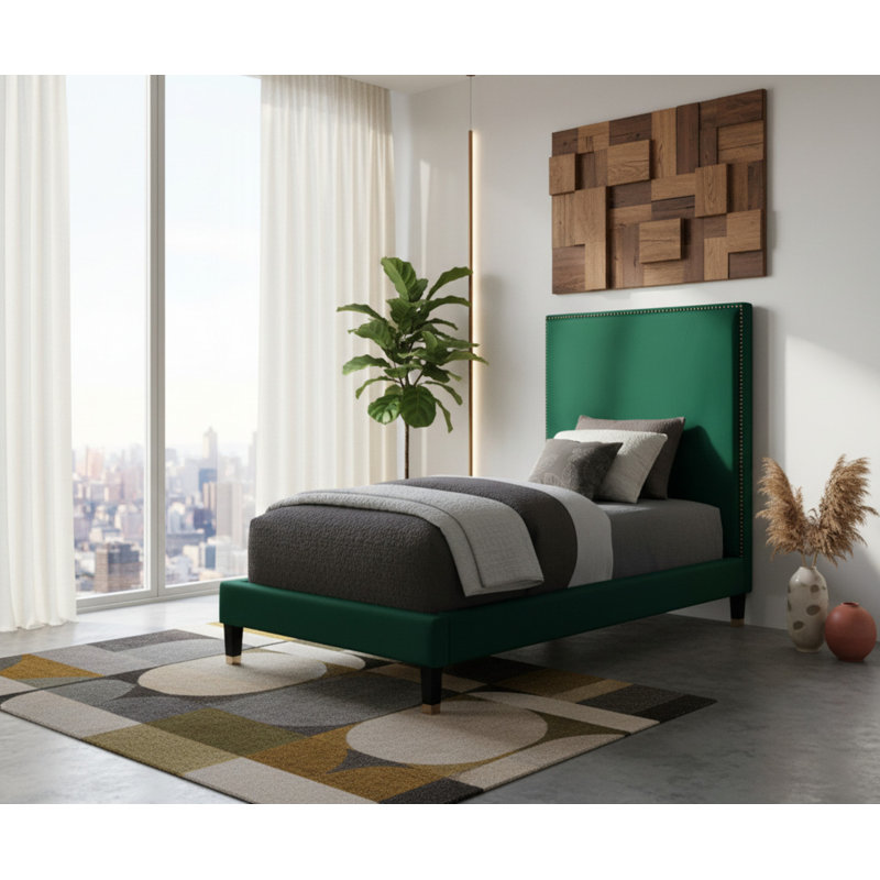 Harlie Velvet Bed, Green Velvet, Twin