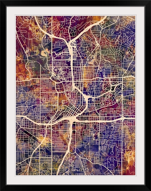 «Atlanta Georgia City Map» par Bellen, impression, Cadre blanc, l 44 po x P 35 po x H 1 po